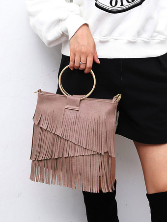 レディース バッグ ブラック PU レザー フリンジ ジッパー クロスボディ ストラップ バッグ