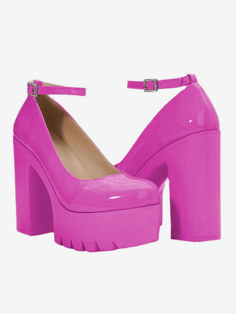 レディースストリートウェアシックなかかととポンプ丸くつま先の分厚いかかと