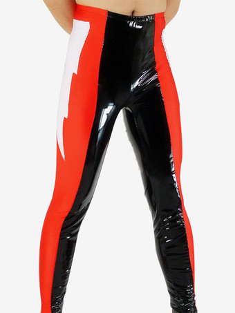 全身タイツ　PVC　ズボン　ブラック＆レッド　ユニセックス　大人用　カラーブロック　レスリング ハロウィン