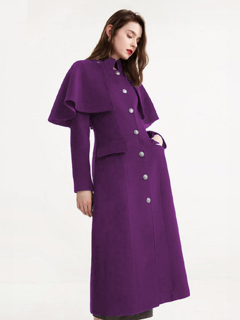 violet Manteau en laine mi-long avec cape amovible et col montant pour femme vêtement d'hiver 2025