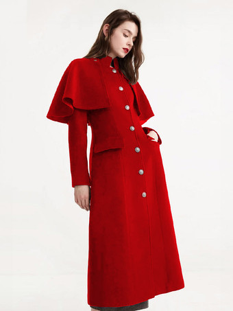 rouge Manteau en laine mi-long avec cape amovible et col montant pour femme vêtement d'hiver 2025