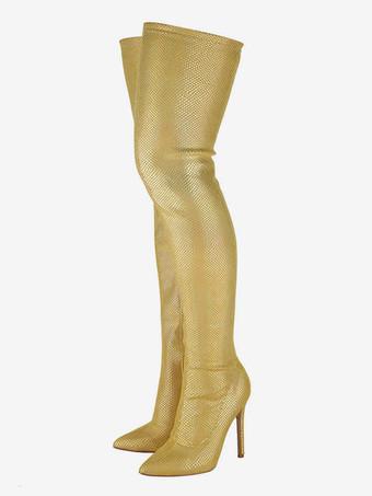 over the knee boots gold heel