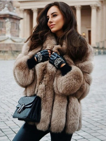 Manteau en Fausse Fourrure Femme avec Manches Longues Unicolore