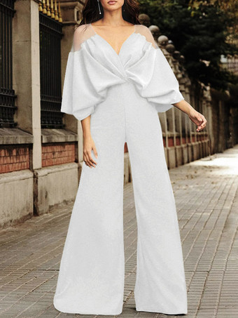 ホワイトイブニングドレス黒Vネックストレッチクレープハーフスリーブ背中の開いた床の長さフォーマルパーティードレス