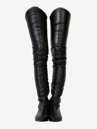 サイハイブーツ レディース 無地 ポインテッドトゥ パピーヒール 冬用ブーツ