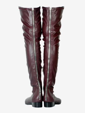 サイハイブーツ レディース 無地 ポインテッドトゥ パピーヒール 冬用ブーツ