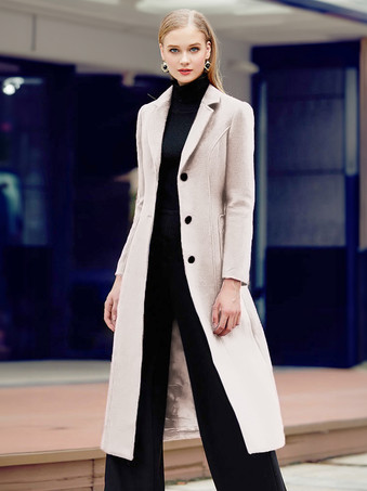 アイボリー 大きなポケット付きバーガンディウールラップコート、ノッチカラー、クラシックベルト付き冬用ミディアウター、レディース 2026
