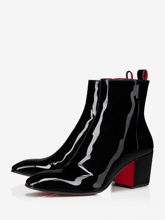 Men's High Heel Black Boots Heeled Patent Leather Dress Party Shoes