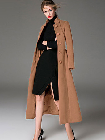 ラクダ色 ウール混コート バーガンディ ベルト付き スタンドカラー スリムフィット 冬アウター レディース 無地 2025