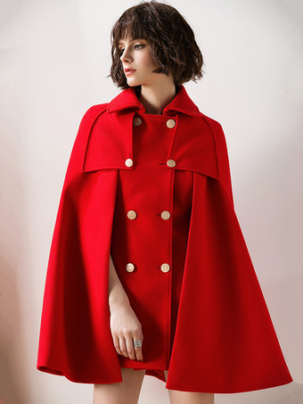 Women Red Poncho Oversized Cape Coat Winter Outerwear 2024