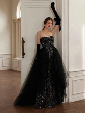 プロムドレス Aライン ストラップレス チュール ノースリーブ チェーン パーティードレス