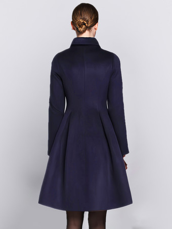 フレアウールコート バーガンディ ダブルブレスト ターンダウンカラー Aライン 冬 ミディ丈 アウターウェア レディース 2025