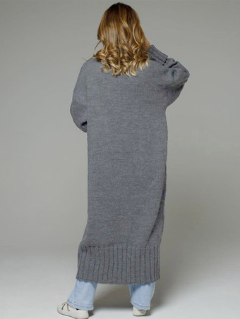 ロングラインカーディガン ドロップショルダー リブ フルレングス レディース セーター