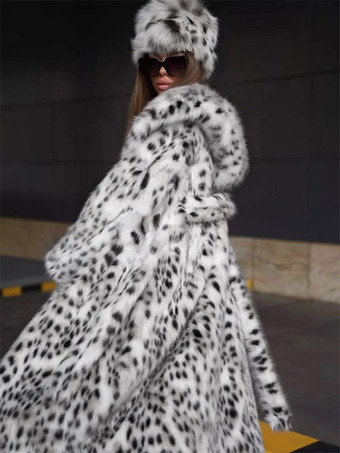 フード付きフェイクファーコート ヒョウ柄 エコフレンドリー 冬用ロングジャケット 2025