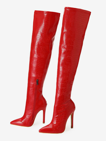 女性用スティレット ヒール PU ブライト レザー オーバー ザ ニー ブーツ