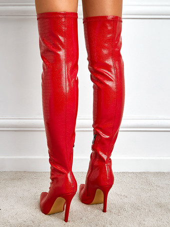 女性用スティレット ヒール PU ブライト レザー オーバー ザ ニー ブーツ