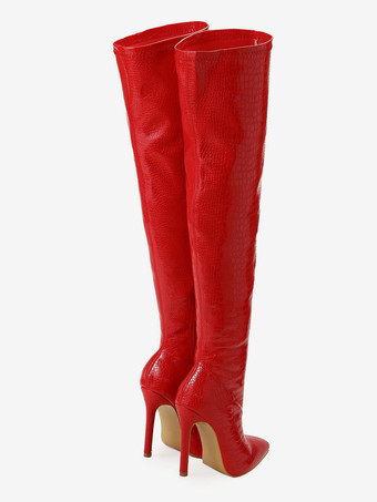 女性用スティレット ヒール PU ブライト レザー オーバー ザ ニー ブーツ