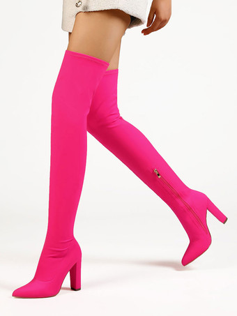 Women's Thigh High Boots Pointed Heel Block Heel Elastic Over The Knee Boots