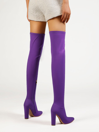 レディース サイハイブーツ ポインテッドヒール ブロックヒール 伸縮性のあるオーバーニーブーツ