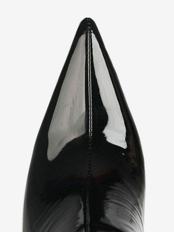 女性のパテント レザー サイハイ ヒール ブーツ ブライト レザー