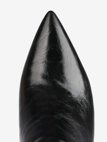 サイハイ ブーツ ポインテッドトゥ チャンキーヒール ブーツ PU レザー レディース ブラック