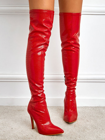 女性用スティレット ヒール PU ブライト レザー オーバー ザ ニー ブーツ