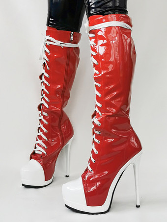 レディース キャンバス スティレットヒール ニーハイ ブーツ