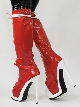 レディース キャンバス スティレットヒール ニーハイ ブーツ