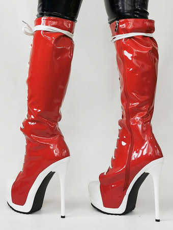 レディース キャンバス スティレットヒール ニーハイ ブーツ