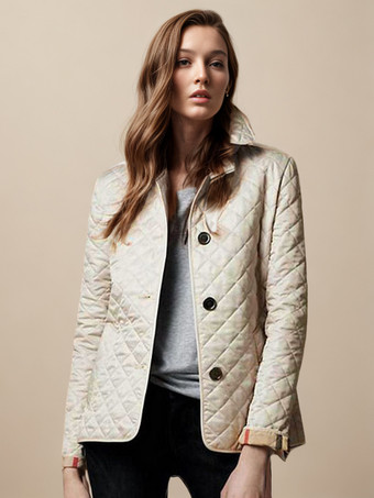 アイボリーレディースジャケット　無地　スリムフィット　ポリエステル　長袖　折り襟　ボタン　カジュアル　カジュアル　女性用　