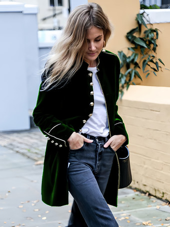 Vert  foncéVeste Femme Boutons Velours Manteau Chaud d'Hiver