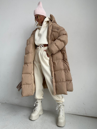 カーキ オーバーサイズ オーバーコート フード付き リブカフス 認定レディース アウター