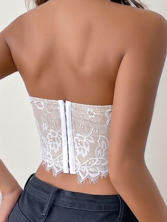 Floral Printed Bustier Back Clasp Lace Trim Half Cup Bodysuit - Milanoo.com