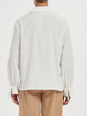 ホワイトヴィンテージシャツ　2025　レースアップ　貴族のスタイル　コットンレトロコスチュームメンズ