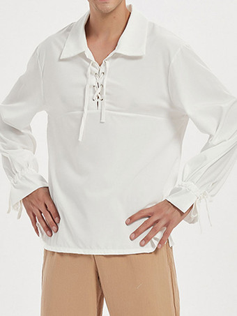 ホワイトヴィンテージシャツ　2025　レースアップ　貴族のスタイル　コットンレトロコスチュームメンズ