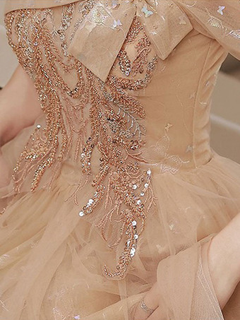 プロムドレス Aライン スクエアネック レース 半袖 パーティードレス