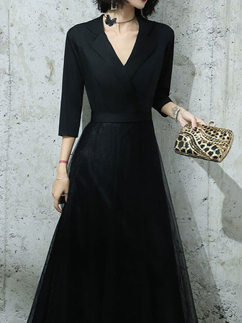 Abito da sera A-Line con scollo a V in tulle fino al pavimento Abiti da festa formali