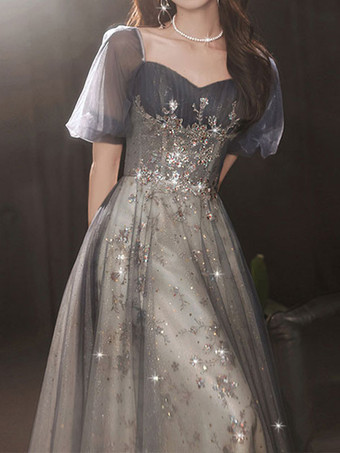 プロムドレス レース スクエアネック Aライン 半袖 ページェントドレス