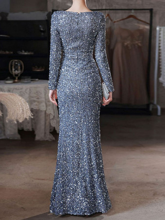 イブニングドレス マーメイド Vネック スパンコール床長さ スプリットフロント フォーマルディナードレス