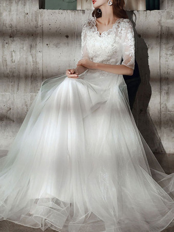 イブニングドレス Aライン Vネック マキシレングス 半袖 ジッパー レース 社交パーティードレス