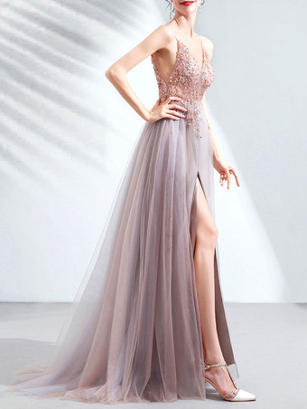 プロムドレス レース Vネック Aライン 半袖 パーティードレス