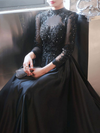 カクテルドレス付き 美しいAライン マキシレングスのジュエルネック