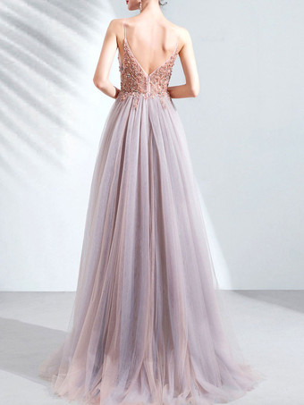 プロムドレス レース Vネック Aライン 半袖 パーティードレス