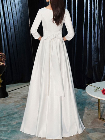 イブニングドレス Aライン Vネック マキシレングス 半袖 ジッパー リボン サテン生地 フォーマルパーティードレス