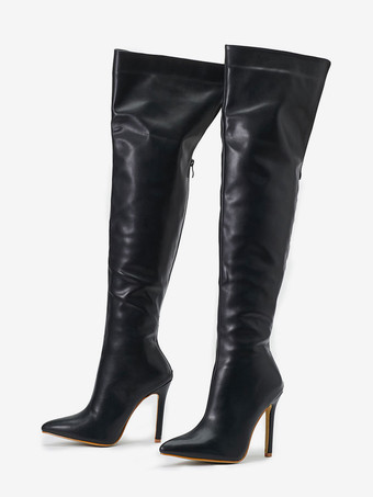 女性のブーツ スティレットヒール ポインテッドトゥ PU レザー レッド オーバー ザ ニー ブーツ