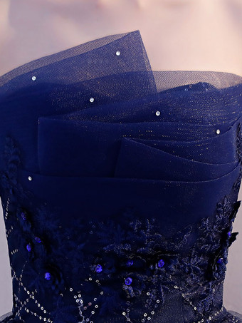 イブニングドレス Aライン ストラップレス マキシレングス ノースリーブ レースアップ レース 社交パーティードレス