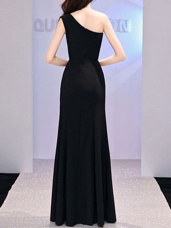 イブニングドレス シース ワンショルダー マキシレングス ノースリーブ ジッパー サテン生地 フォーマルパーティードレス