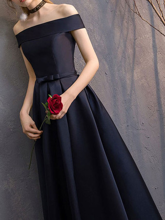 イブニングドレス Aライン バトーネック マキシレングス 半袖 レースアップ ポリエステル フォーマルパーティードレス