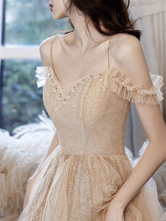 プロムドレス Aライン バトーネック スパンコール ノースリーブ パーティードレス