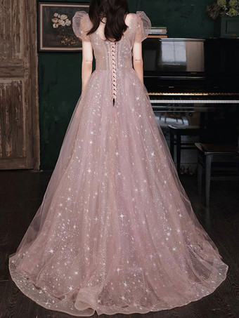 プロムドレス Aライン ストラップレス レース 半袖 パーティードレス